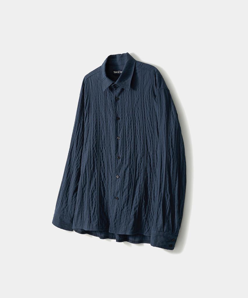 TRIP LE SENS Steady Cotton Pleated Overshirt_Navy