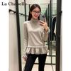 La Chapelle Ruffled Mock Neck Long-Sleeve Women's Tee