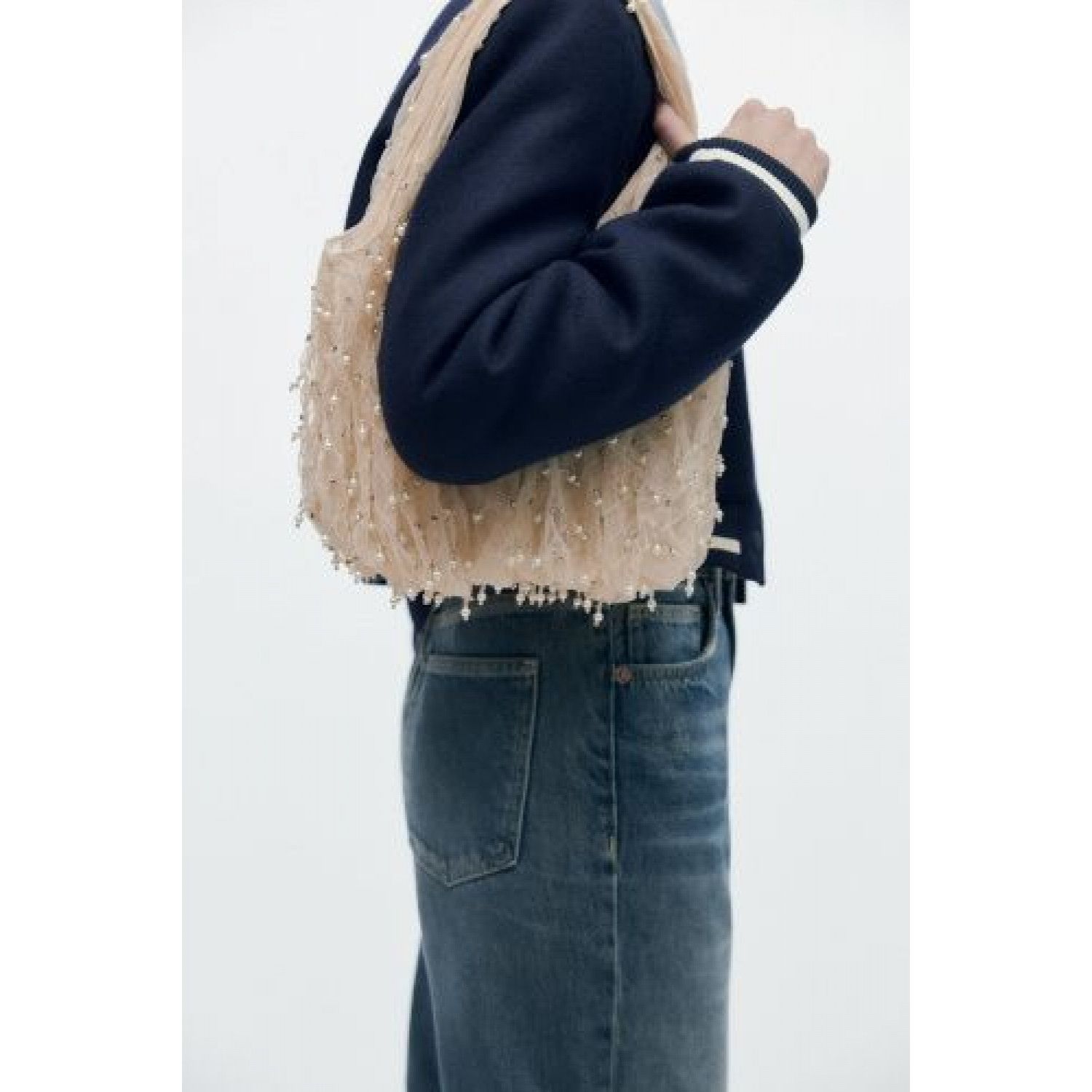 

ORGANZA BUCKET BAG WITH FAUX PEARLS