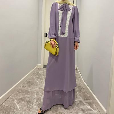 Women's Clothes Solid Color Temperament Sequin Floating Collar Loose Long Sleeve Muslim Dress
