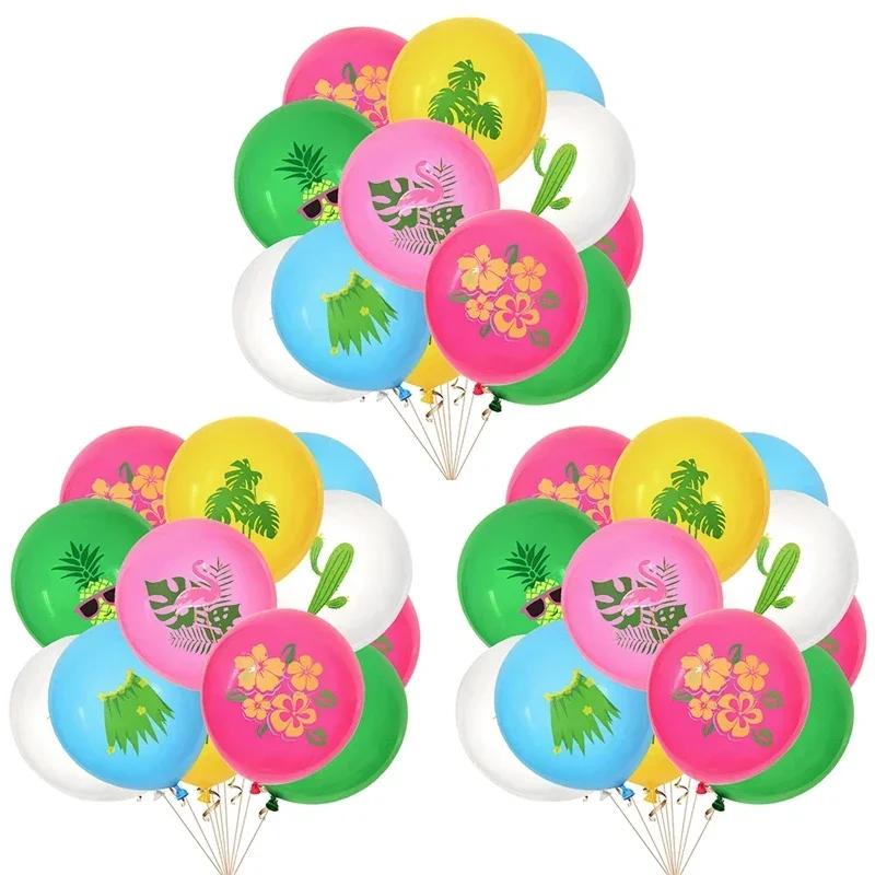 12Pcs 12inch Hawaiian Aloha Tropical Luau Latex Balloons for   Summer Beach Birthday Bar Party Wedding Supplies