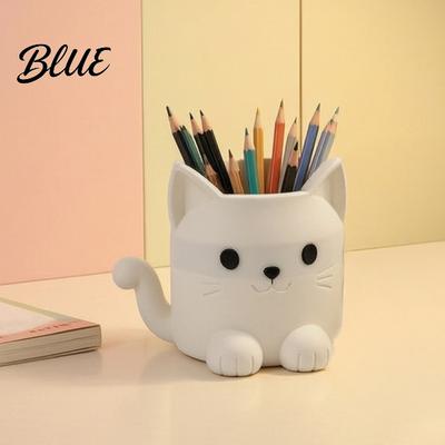 Pen Holder Holder Cartoon Cat Shape Desk Organizer Smooth Surface Decorative Desktop Stationery for Pencils Gel Pens Makeup Brushes Thick Texture