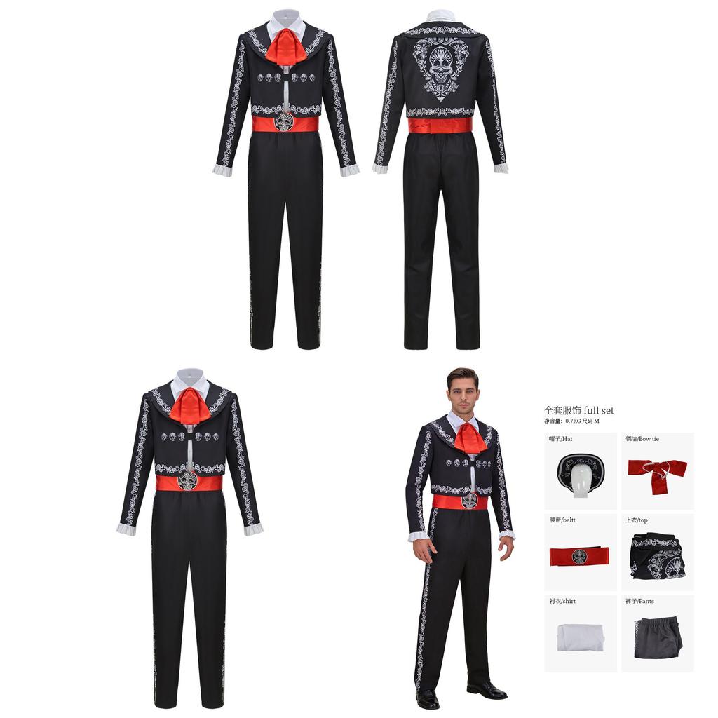 Da De Muertos Skeleton Costume For Men With Printed Design For Halloween Parties