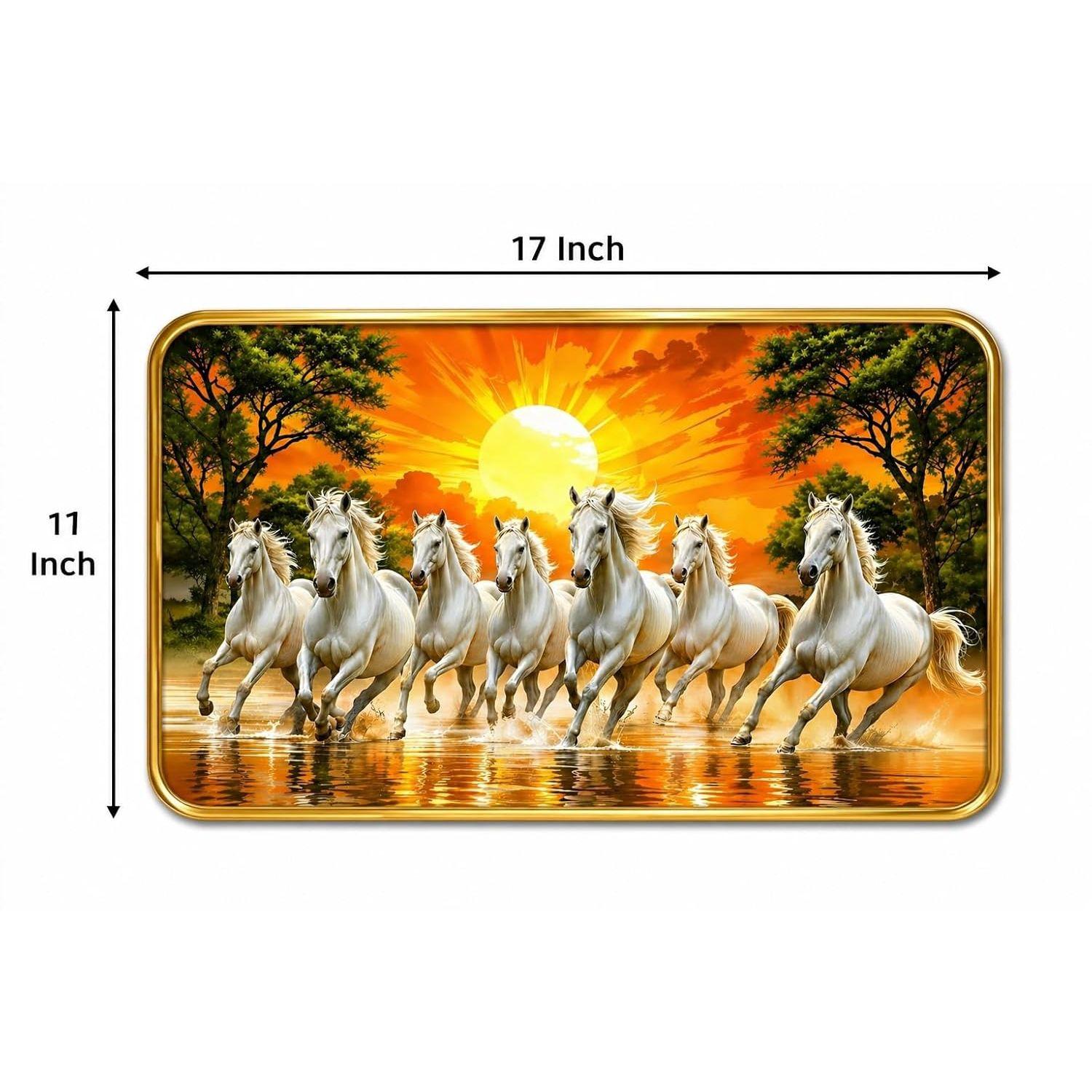 BerryBox 7 Running White Horses Vastu Painting with Golden Border
