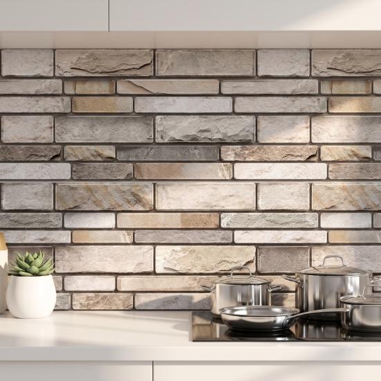 Wall Renovation Stickers Peel And Stick Backsplash, 3D Brick Panels, Self Adhesive Heat Resistant Stove Cover Tile, Faux Stone Wallpaper, On