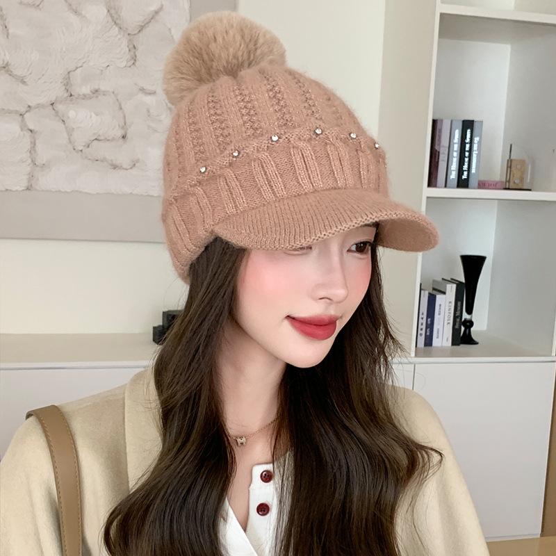 Knitted Baseball Cap Female Rabbit Hair Blended Cap Fleece Warm Wool Cap Autumn And Winter Cold Ear Protector Tide
