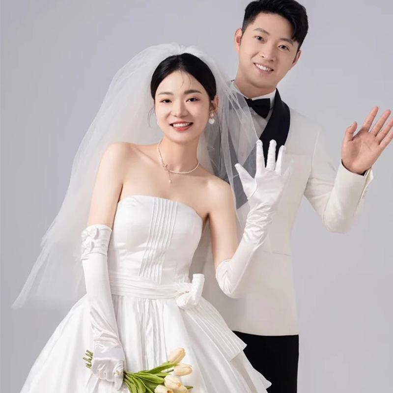Bridal Satin Wedding Gloves White Long Vintage Elegant Wedding Dinner Dress Senior Photo Satin Hand Sleeves