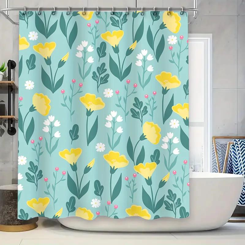Bathroom Curtain Flowers Printed Waterproof Washable Bath Shower Curtains Decor Home Textile Polyester Fabric