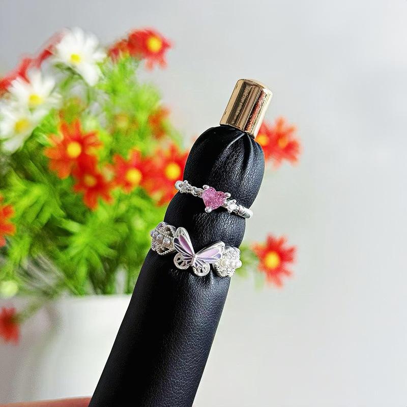 Romantic Pink Love Butterfly Zircon Whitening Temperament Open Ring Women'S Exquisite Niche Cold Wind Ring