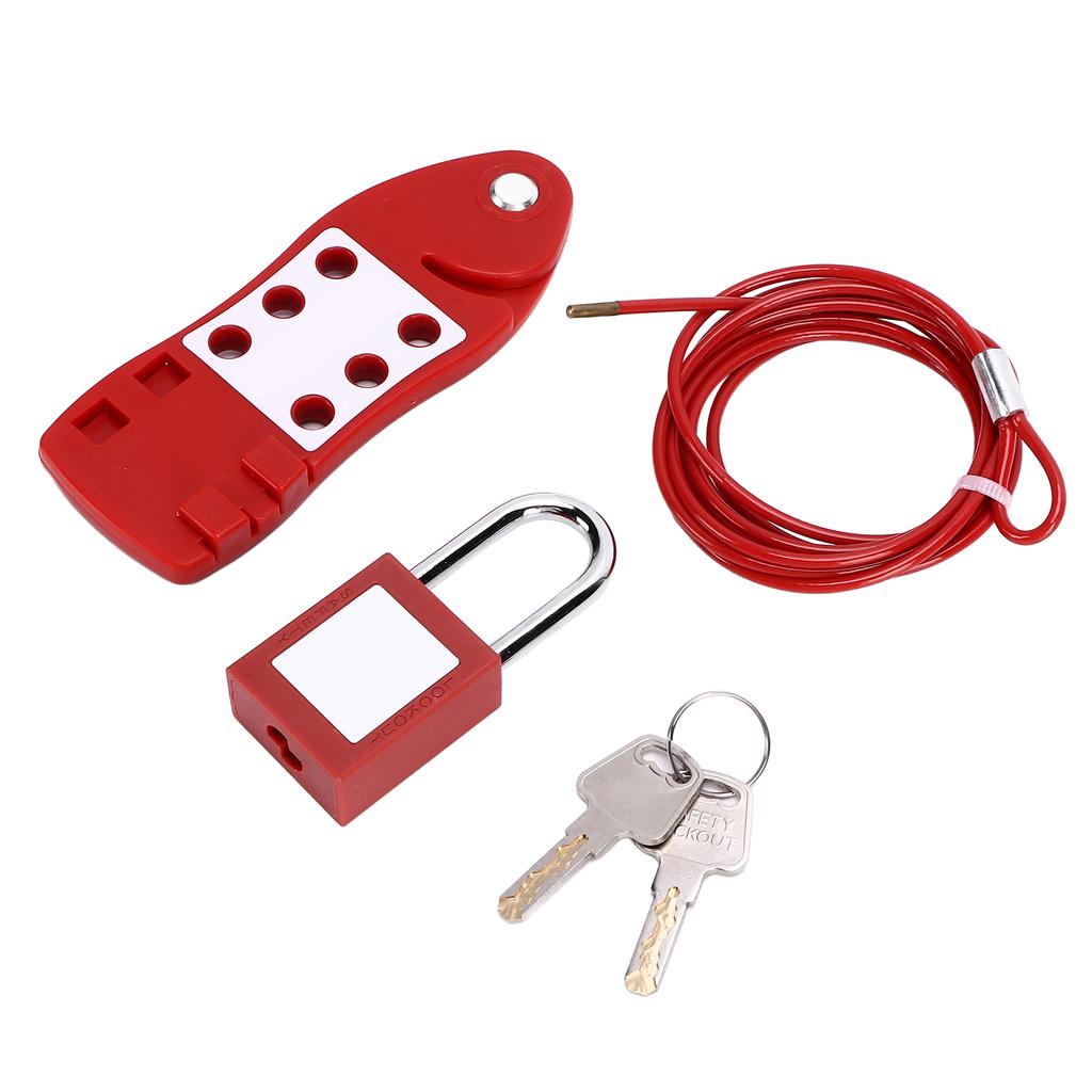 2m6.56ft Cable Lockout Fish Shaped Hasp 38mm Padlock Set Stainless Steel for Chemical Industry