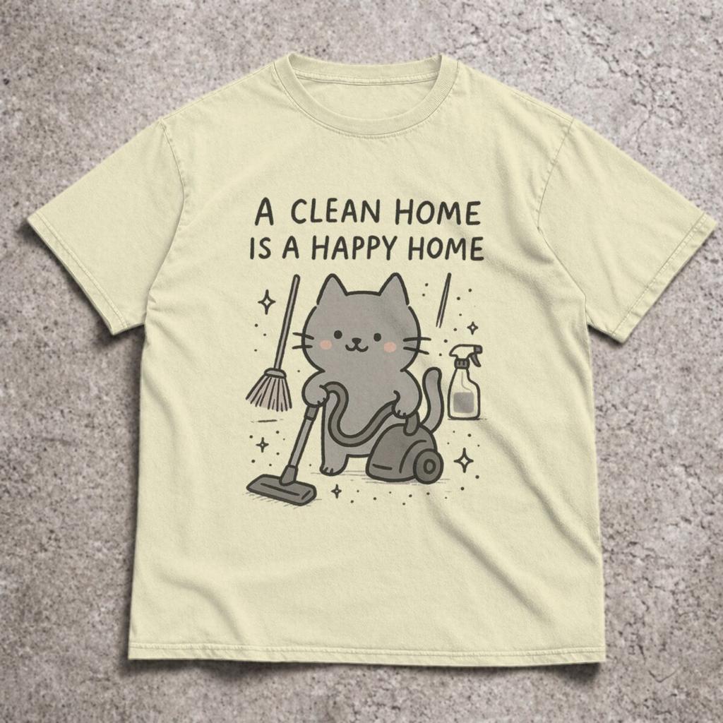 Cleaning Lover Gift Short Sleeve Tshirt Funny Cat Meme Crew Neck Unisex Unisex Clothes Funny Housework Cat Graphic Tee Tshirt