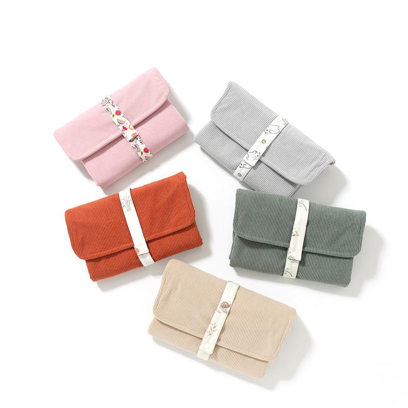 Multi-Functional Diaper Pad Travel Portable Baby Changing Pad Stowable Waterproof Corduroy Changing Pad Bag Solid Color