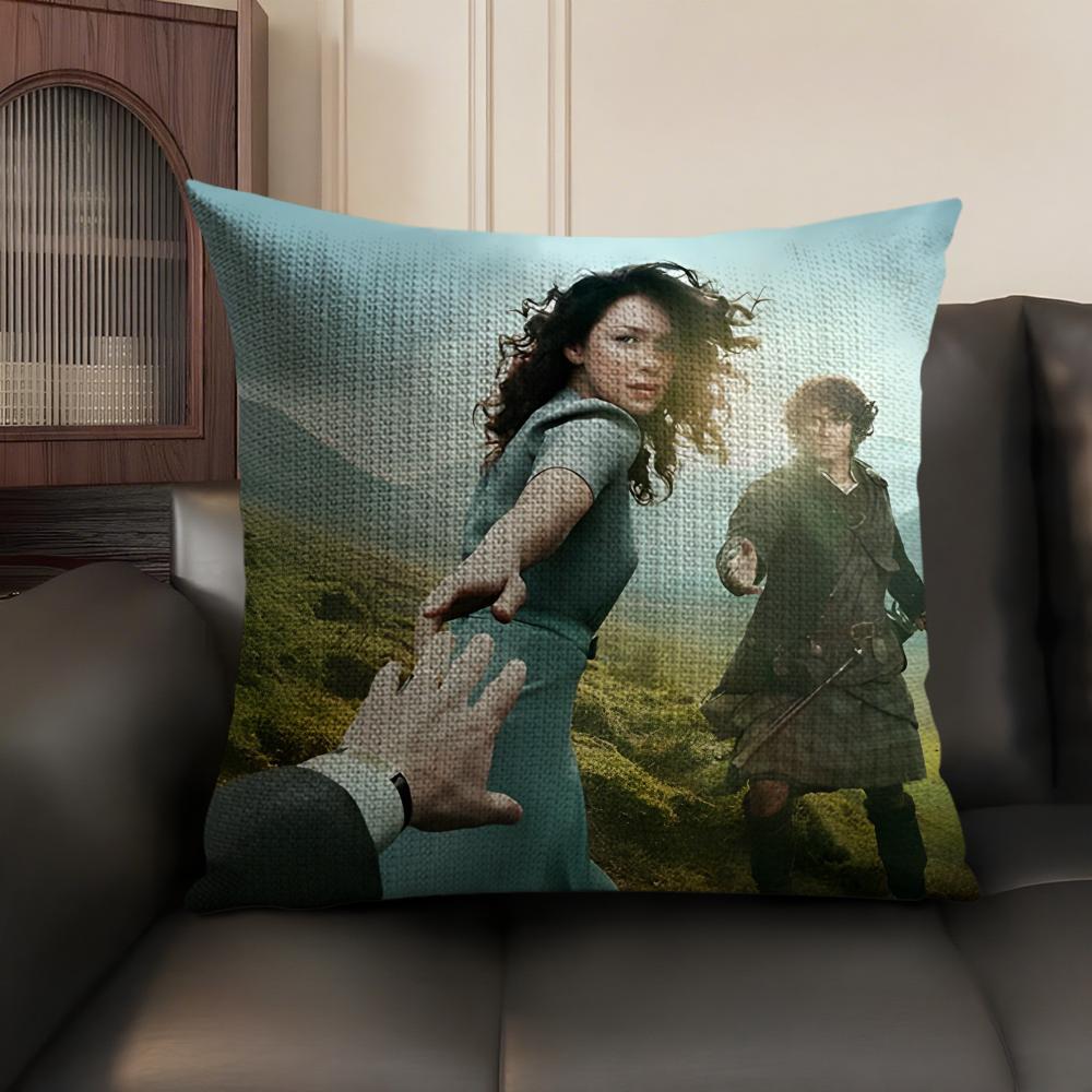 O-Outlander Movie Cushion Cover Natural Linen Organic Fabric Double-Sided Printing Sofa Home Decor Gift Pillow Case