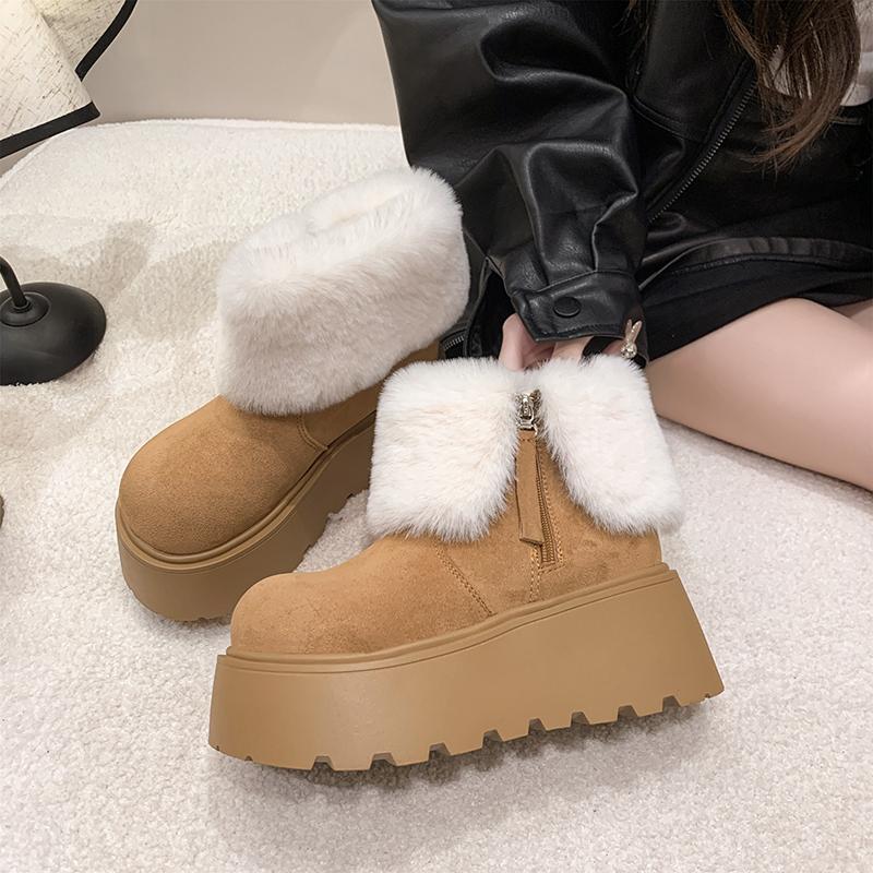 Fashion Winter Fashion Thick Sole Women Fur Snow Boots Concise Height Increase Shoes Ladies Outdoor Keep Warm Cotton Short Booties