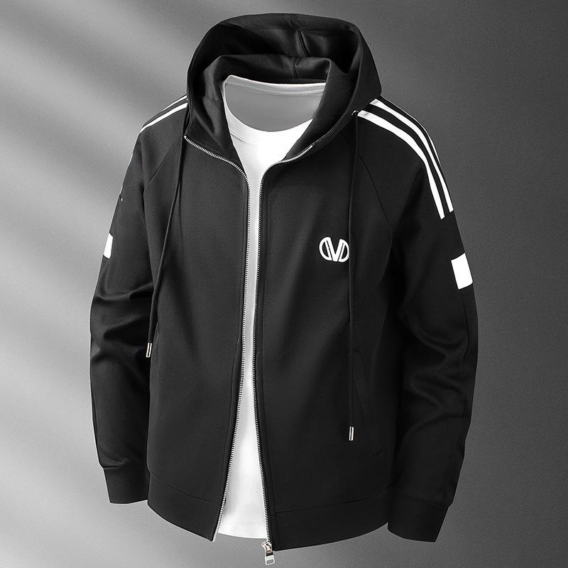 Men's High-End Casual Hooded Sweatshirt - Autumn/Winter Color Block Zipper Jacket with Embroidery