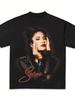 Men's Selena Prez Inspired Black Bohemian Style Short Sleeve Crew Neck Vibrant Selena Quintanilla Portrait Couple T-Shirt