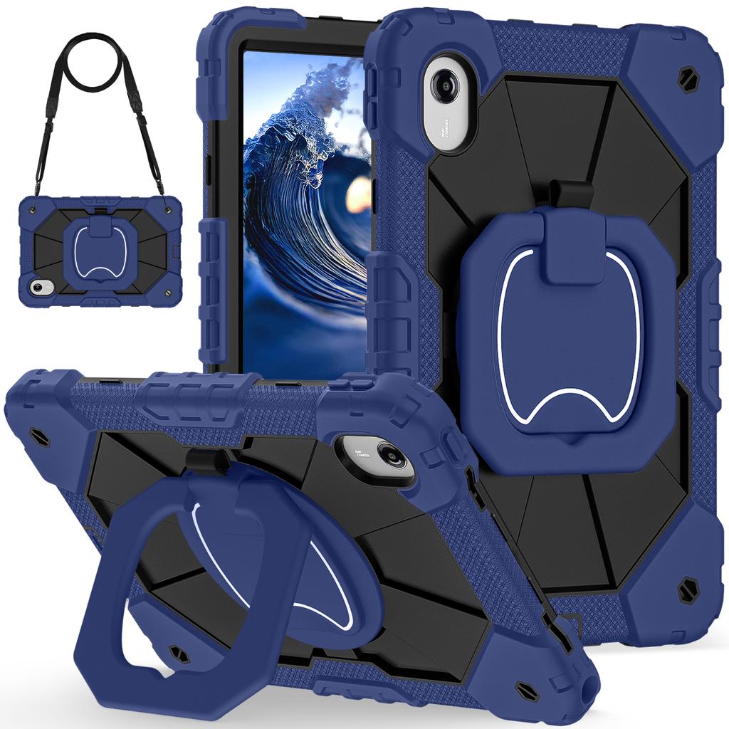 For Lenovo Tab Idea 11/Xiaoxin Pad 2025 11inch 360 Rotating Stand Case Color-blocking with Handle and Pen Holder&Shoulder Belt