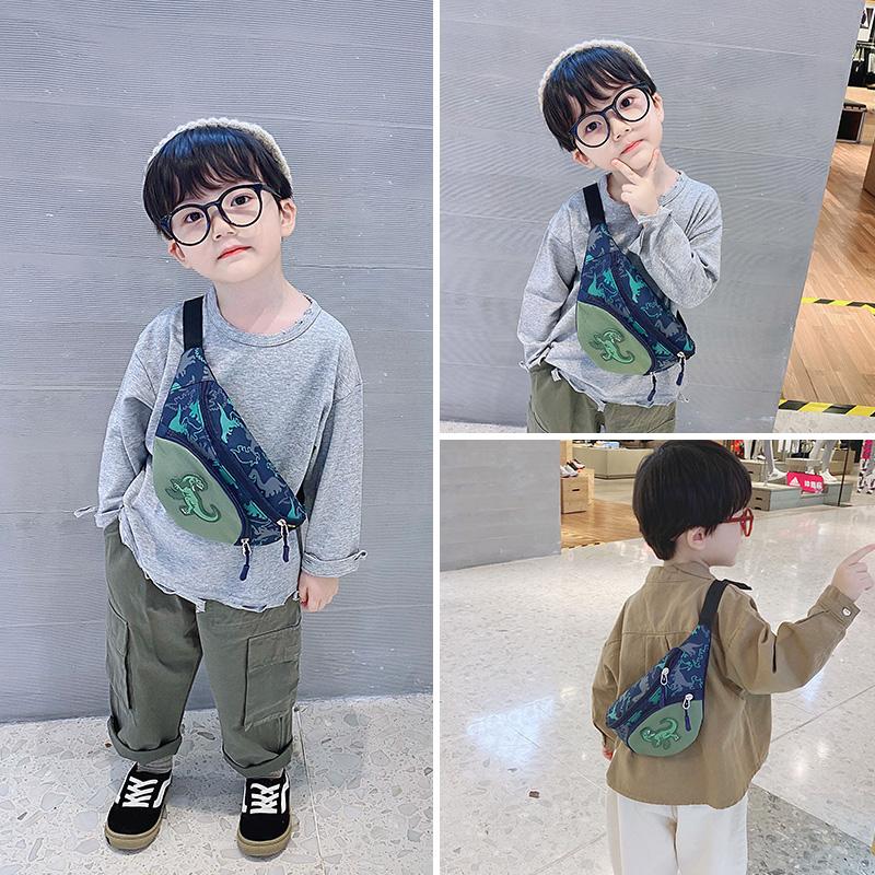 Canvas Crossbody Trendy Bag For Boys Adorable Dinosaur Kids Chest Bag Breathable Nylon Lining