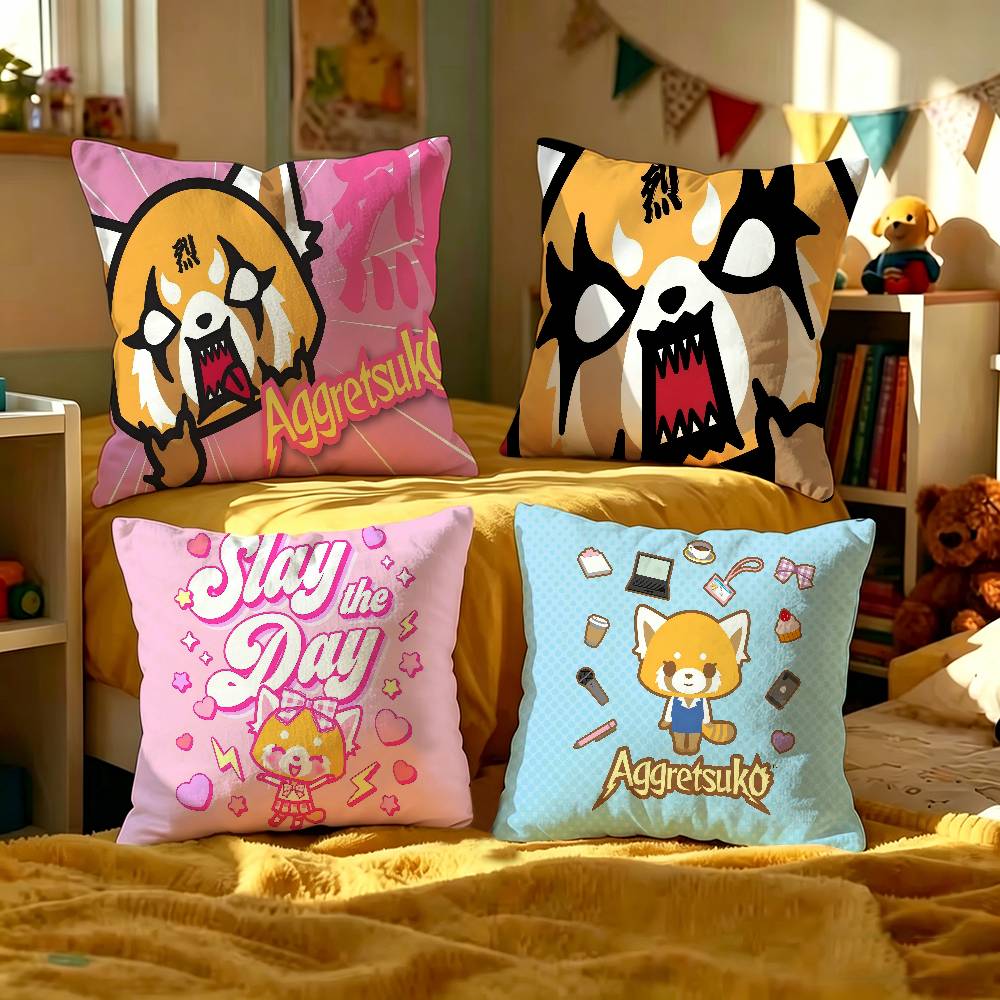 A-Aggretsuko Red Cute Panda Lucky Dragon Pillow Cover Sofa Cushion Cover Home Room Decoration Children Gift