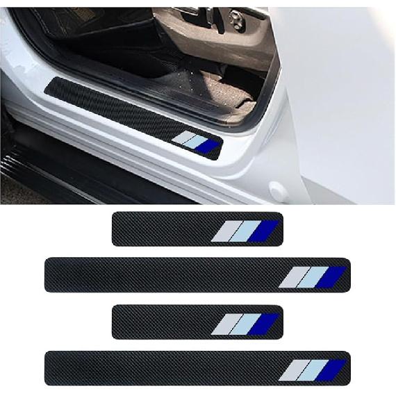4PCS Tri-Color Door Sill Protectors, Carbon Fiber Door Threshold Protection, Front/Rear Door Sill Plate Step Guard, Anti-Scratch Entry Guard Sticker