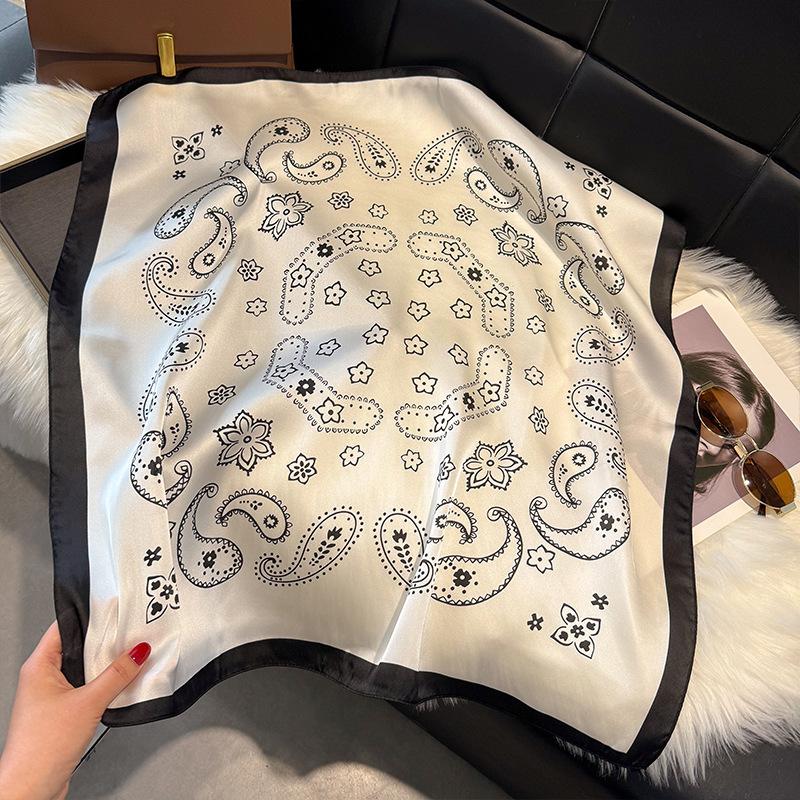 Windschal Quadratischer Schal Simulationsseide 70Cm Retro Kaschmir-Druck Literarisches Stirnband Anzug Mit Dekorativem Schal