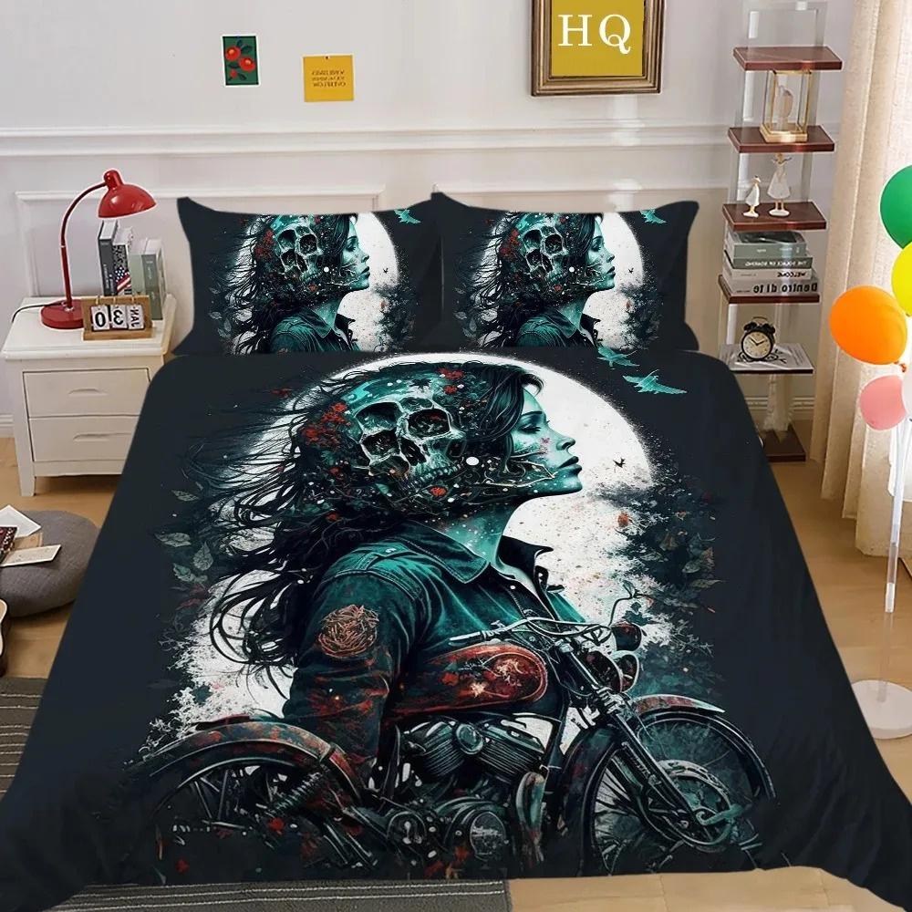 Skull and Beauty Duvet Cover Set Full Size Gothic Sugar Skull Angels and Demons Bedding Set with Pillowcase Twin Double Bed Sets