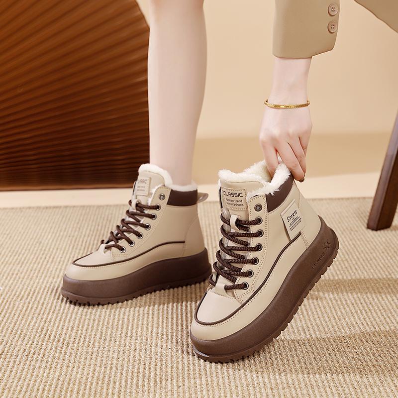 TUINANLE Women Winter Warm Snow Boots Plush Cotton Platform Sneakers High Top Lace Up Casual Shoes