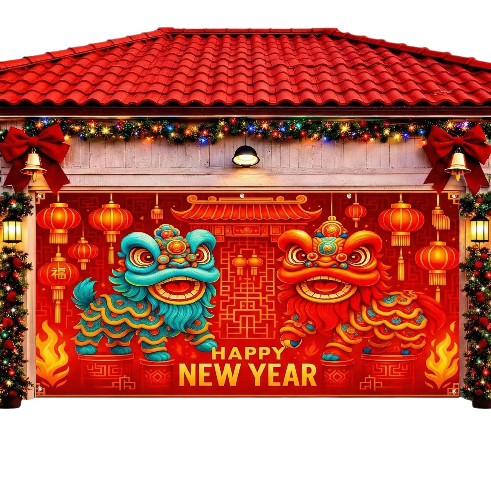 New Year s Garage Door Background Cloth, New Year s Eve Party Decoration Background Cloth, Outdoor Scene Layout Hanging Cloth