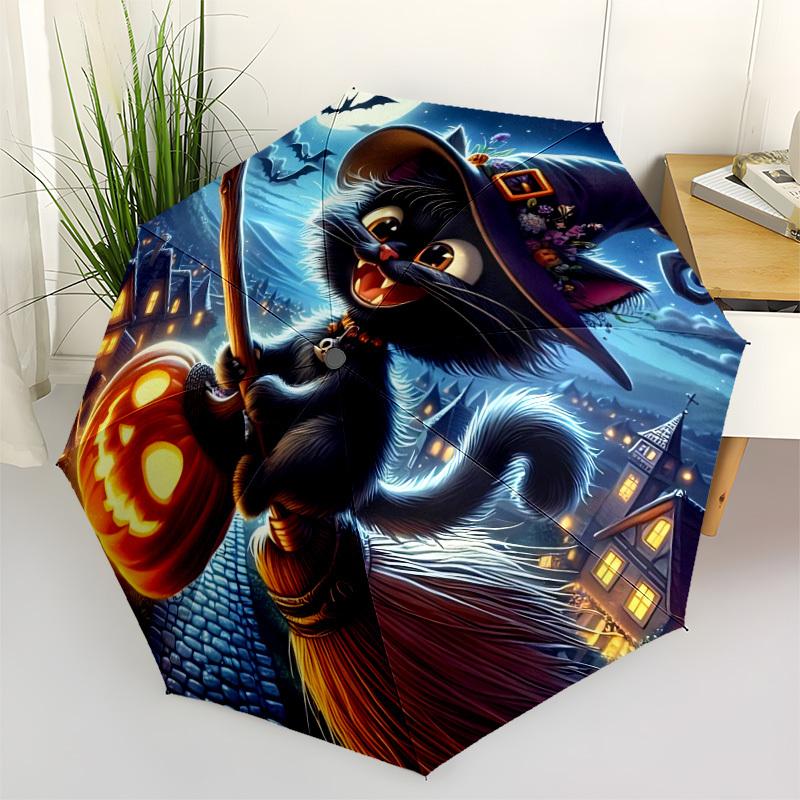 

1pc Halloween Cat Automatic Open/Close Umbrella - Portable Collapsible Umbrella with 8-Rib Stability, Fashion Lovers yy251017135