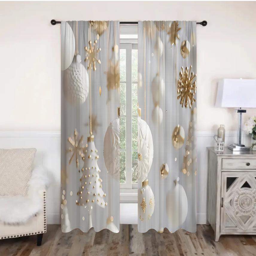 

Рождественские шторы с белым золотом, декор из 2 панелей, 3D-принт, праздничное украшение для спальни, гостиной, снежинки, элегантный, уютный 50W60H(CM)X2PCS&Rod Pocket