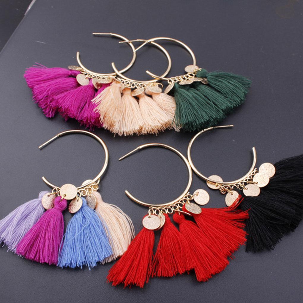 Chandelier Earrings Bohemian Sector Shape Tassel Ear Dangle Fringe Hoop Valentines Day Gift for Beach Girls Accessories