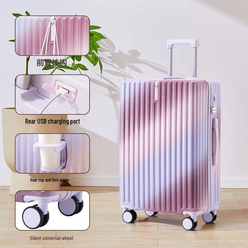 Women's 20" Carry-On Suitcase, Gradient Color, Japanese & Korean Style, 26" Trolley with Combination Lock for Travel