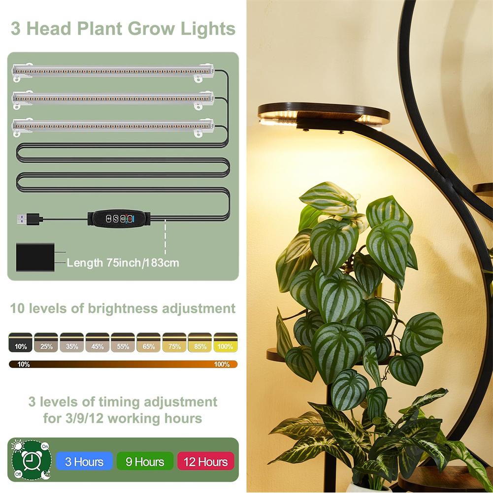 US 8 Tiered Tall Plant Stand Indoor With Grow Lights Multi-tier Planter Pot Holder Flower Stand S-Shaped Plant Rack For Balcony