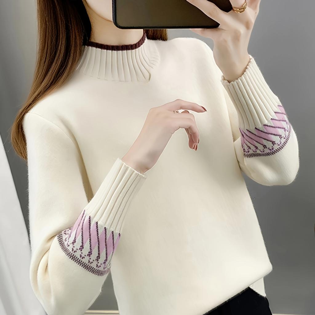 Women's Cozy Fleece-Lined High-Neck Sweater Thick Warm Long Sleeve Pullover with Soft & Stylish Fall/Winter Highneck Sweater