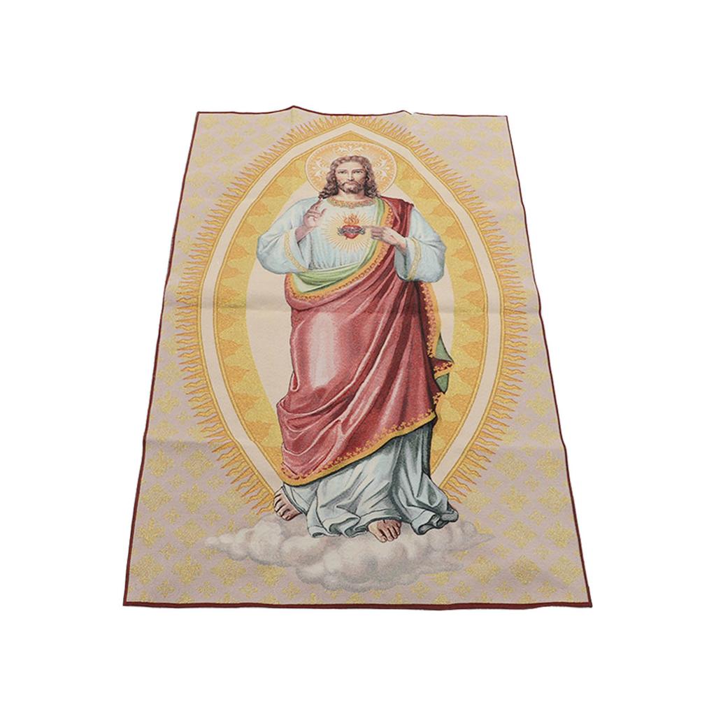 Christian Icons Baroque Style Christian Sacred Heart of Jesus Gold Silk Brocade Portrait Wall
