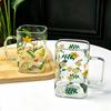 Blue Lotus Large Capacity Glass Mug for Girls - Perfect for Breakfast & Home Drinking
