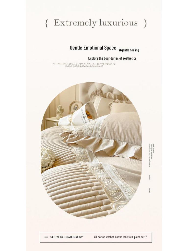 2025 G5Z French Sweetheart Cotton Bedsheet Set - 4 Pieces with Fitted Sheet and Bedcover