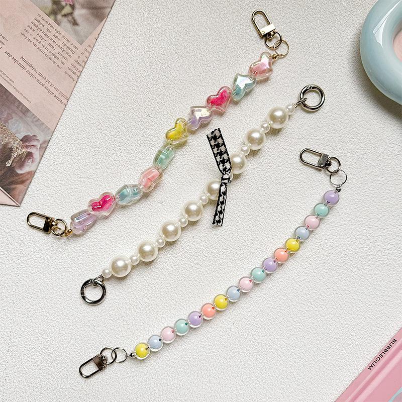 Color Pearl Mobile Phone Case Portable Chain Diy Lanyard Bow Love Wind Lanyard Anti-Drop Small Fresh