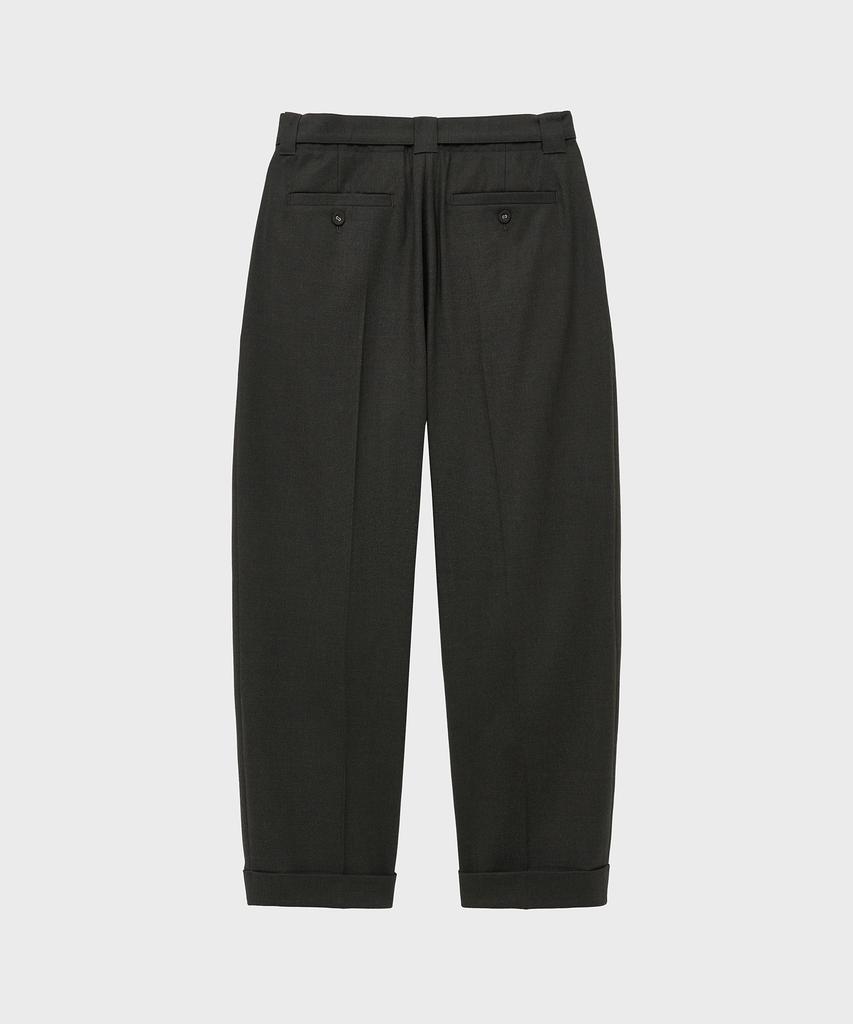 NOIRER Wool Belted Double-Pleated Slouchy Slacks (Brown)