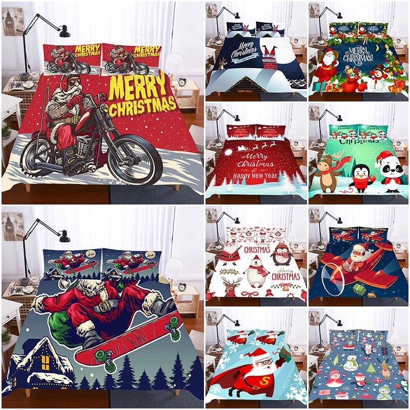 Santa Claus Christmas Quilt Duvet Cover Set With Soft Polyester Material**