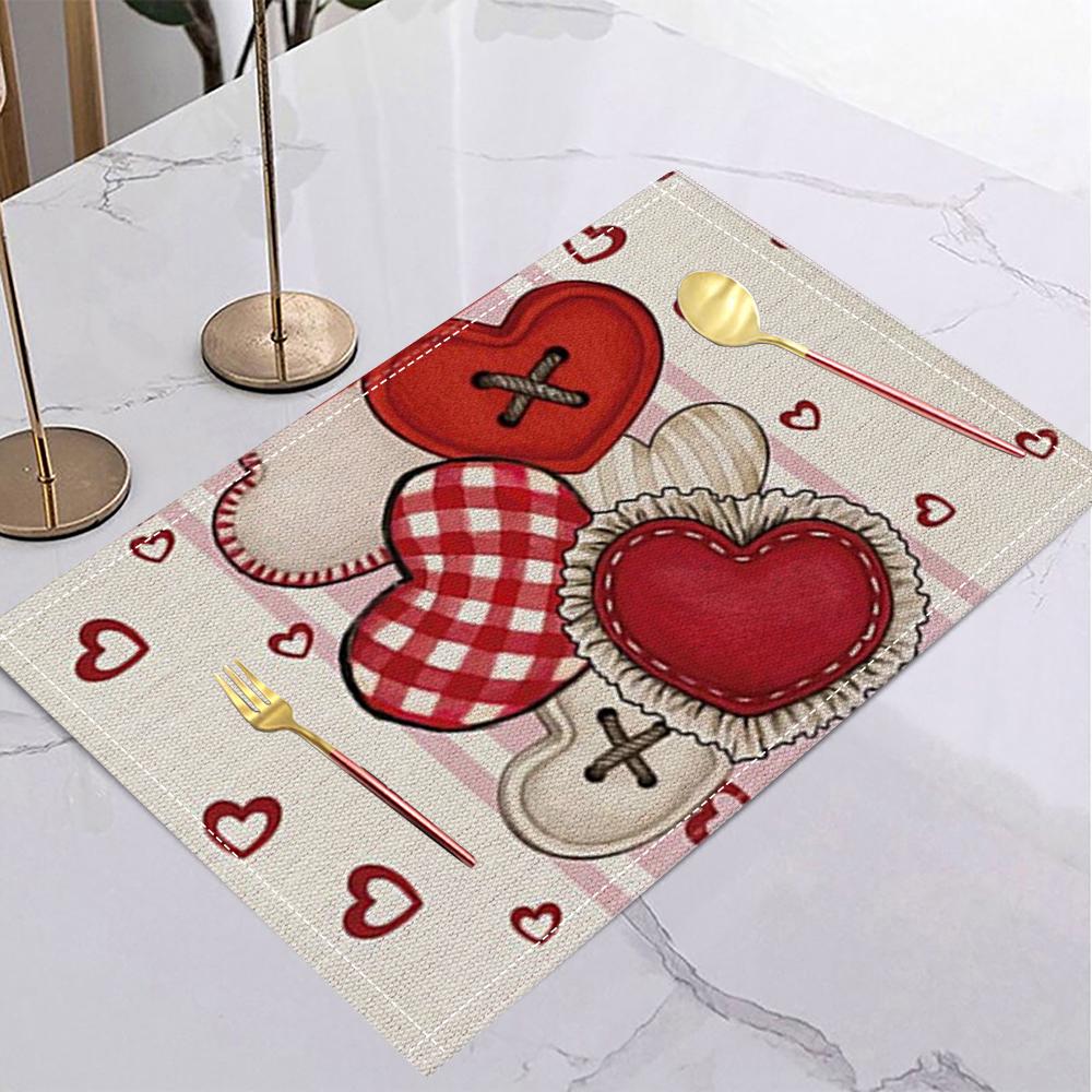 Love Heart Table Mat Patchwork Rose Romantic Valentine's Placemat for Valentine's Dinner Romantic Date Love Party Home Decor