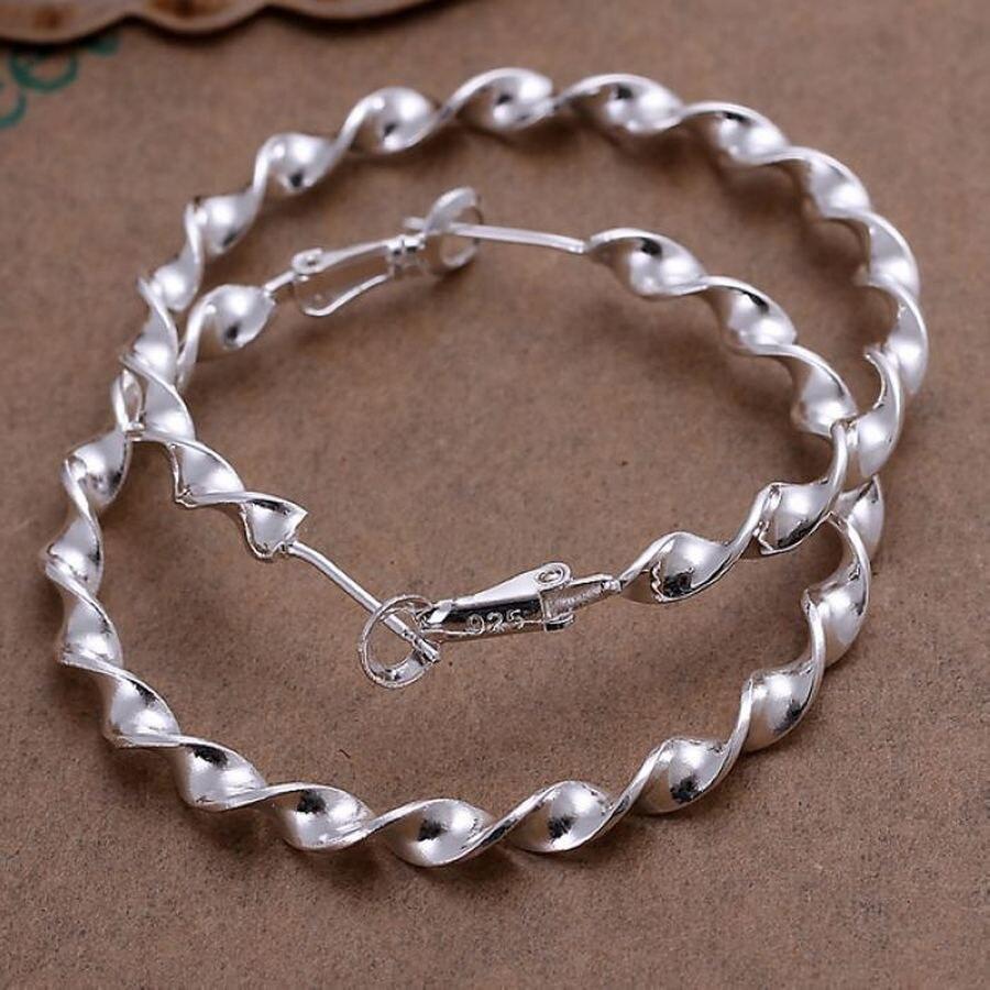 925 sterling sølv bøyle øredobber høy kvalitet stor sirkel rund mote kvinner fest smykker fint bryllup 4,5 cm