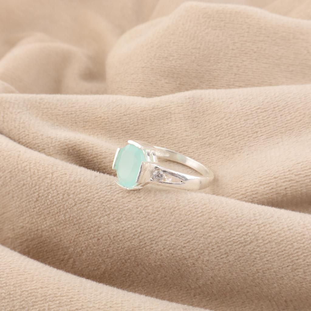 Aqua Chalcedony Gemstone 925 Sterling Silver Jewelry, Pretty Ring For Anniversary Gift CZR-18-19