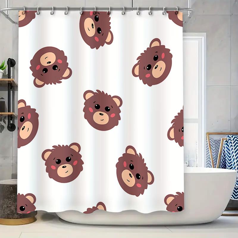 

Adorable Kids Animal Pattern Shower Curtain Brown Bear Print Bathroom Decor For Home Use White Fabric Shower Curtains With Hook W60H190(CM)-1 Pcs