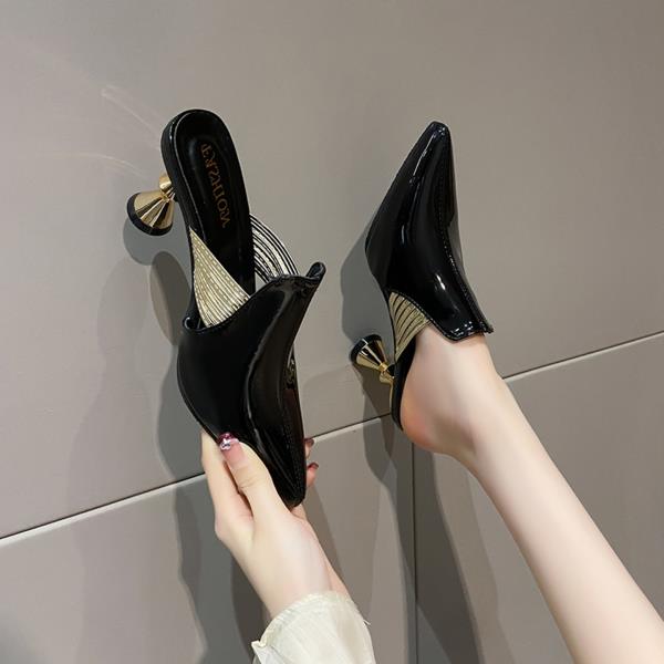 Fashion Slippers Women Summer Female Shoes Cover Toe Heeled Mules Slides 2025 Pointed High Soft Thin Sexy Female Shoes Slippers Heels Sl