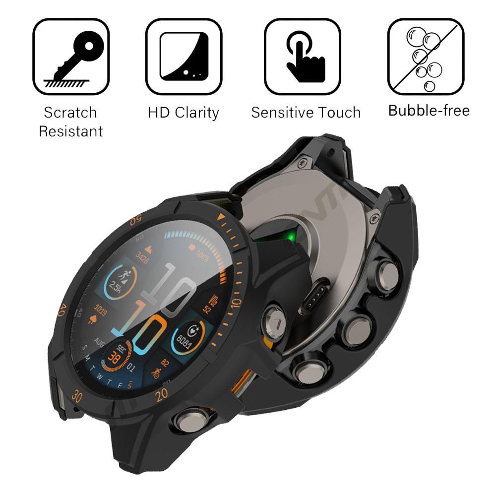 Glass+Case For Garmin Fenix 8 43/47/51MM AMOLED SOLAR Glass Screen Protector & Hard PC Protective Bumper for Fenix 8 Accessories