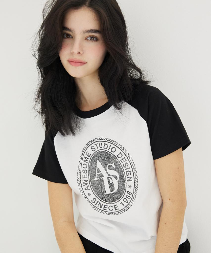 AWESOME STUDIO Circle Symbol Raglan Short Sleeve T-Shirt White