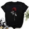 New Red Rose Print Women T Shirt Black T Shirt Harajuku Korean Style Graphic Tops Kawaii Female T-shirt Tops Women T Shirts