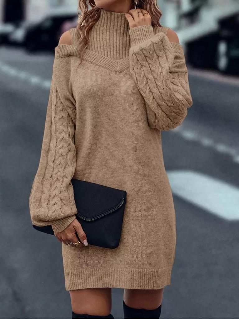 Open-shoulder Loose Semi-turtleneck Sweater with Lantern Sleeves