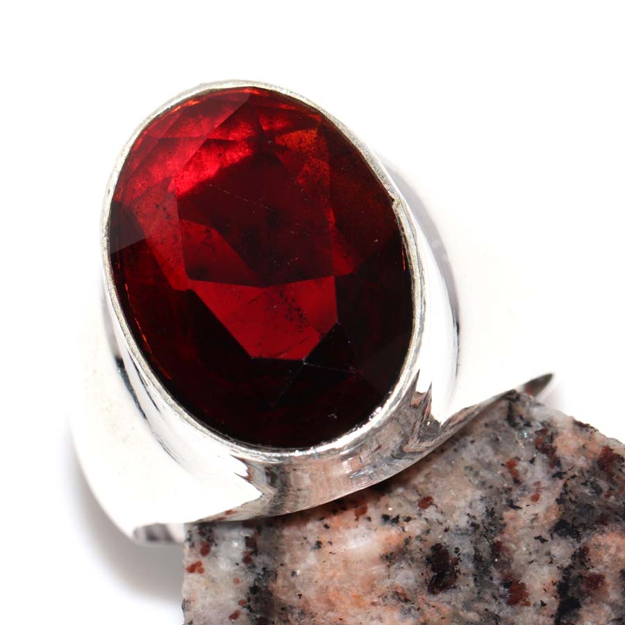 Man'S Garnet Fine Finish 925 Silver Plated Ring US 10 Classy Look Trendy P2F98